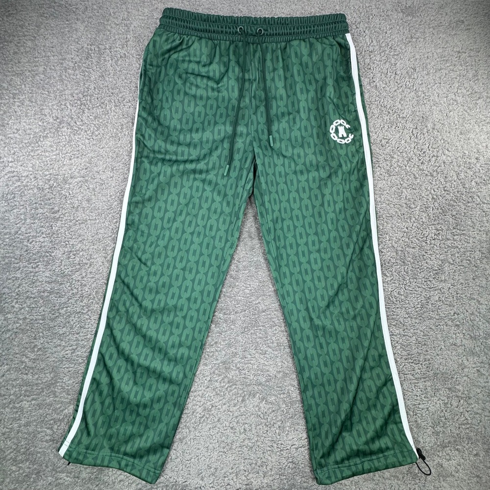 Crooks & Castles Mens Green Chain Link Pattern Track Pants Side Stripe‎ L *Flaw